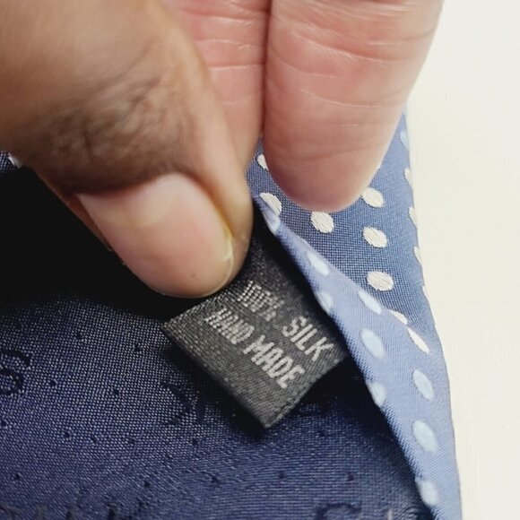 Crestview | Blue/White Polka Dot Silk Handmade Tie - Picture 4 of 11